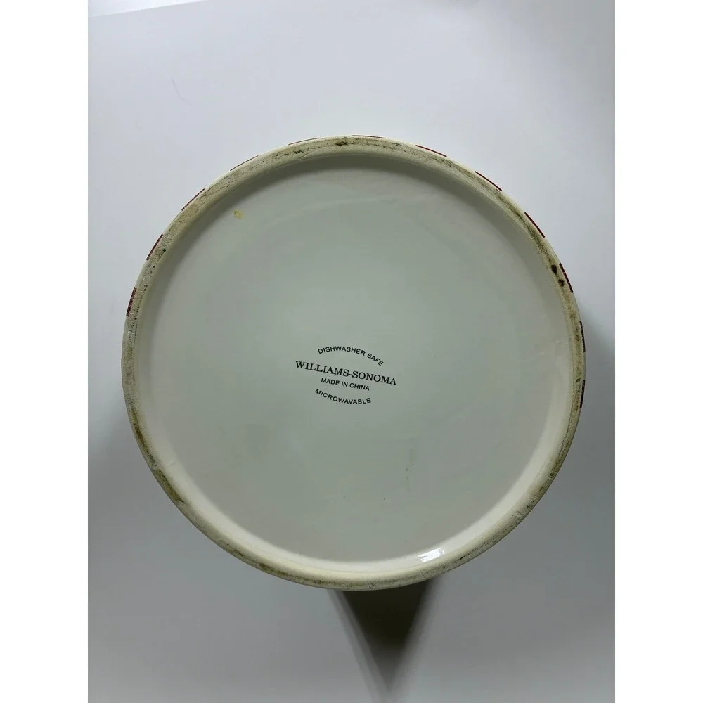 Williams Sonoma Popcorn Bowl Ceramic Red White Striped Admit One Movie Night